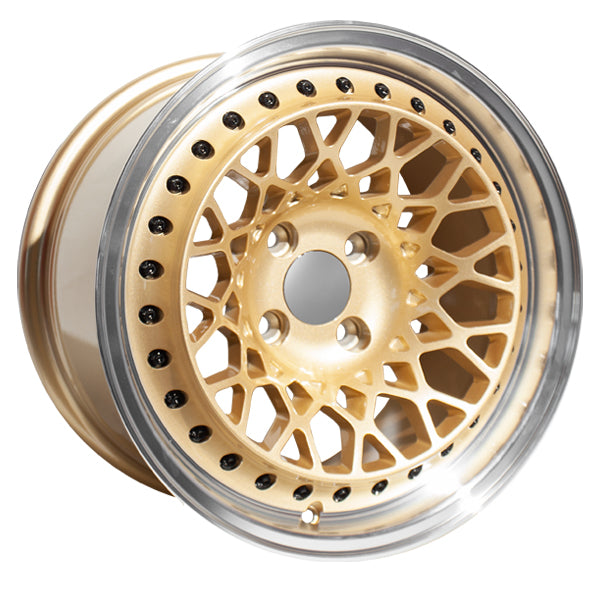 15" Evolution Racing Cairo 4/100 8.25J ET15 CB73.1 Gold Wheels