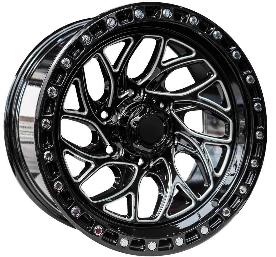 17" Evolution Racing  Obsidian 6/139 9J ET0 CH110 Black+Milling Wheels