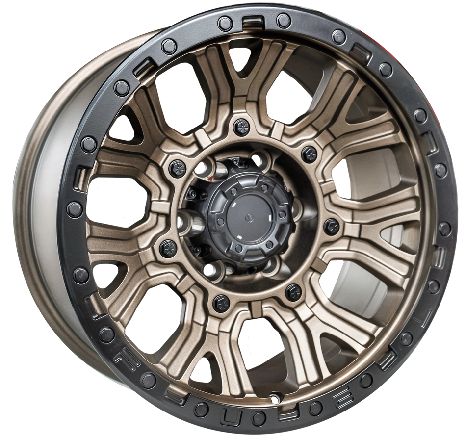 17" Evolution Racing  Sandstorm 6/139 9J ET0 CH110 Matt Bronze+Lip Matt Black Wheels