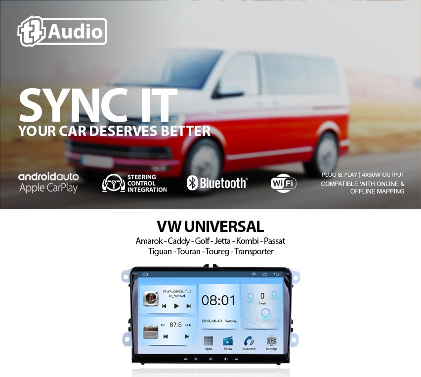 TT Audio 9" replacement radio for VW Amarok | Caddy | Golf | Jetta | Kombi | Passat | Tiguan | Touran | Toureg | Transporter (ECO)
