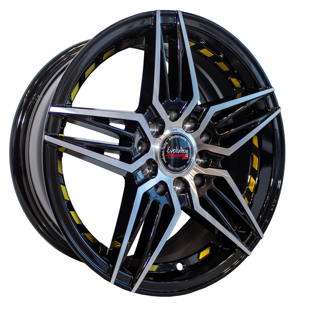 15" Rosario 15X6 5/100 & 5/114.3 ET35 CH73.1 Evolution Racing BKMF+GU (Set of 4 rims) for sale online at Evolution Wheel and Tyre.